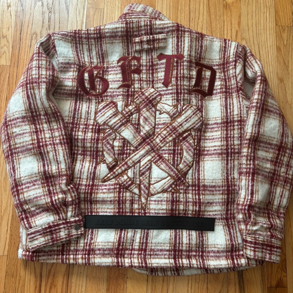 GFTD LA RED Flannel Long Sleeve Sherpa Coat